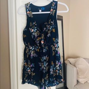 Blue Cut-Out Floral Romper